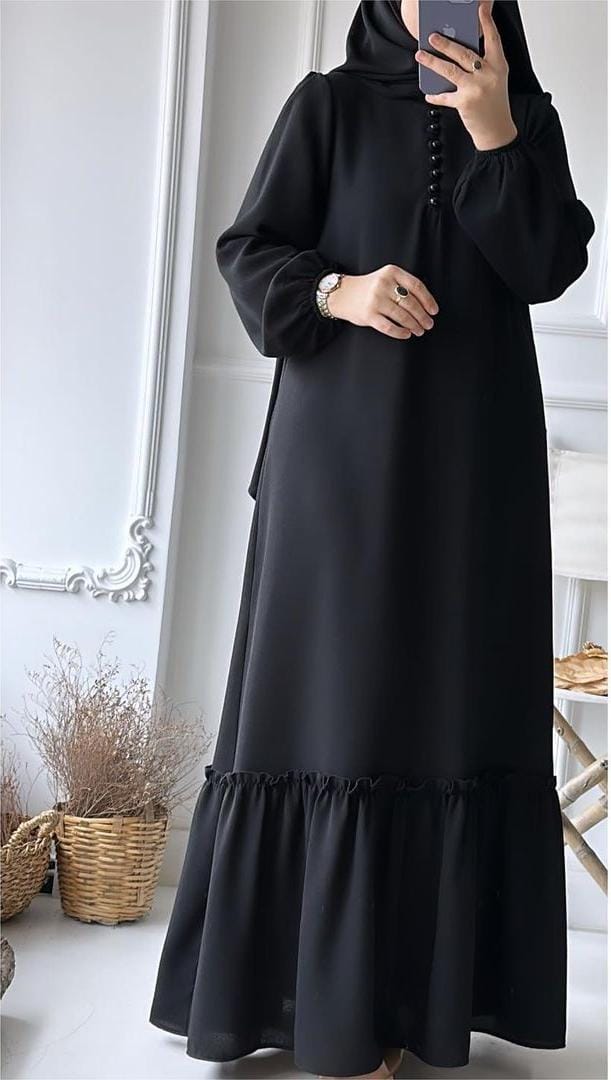 Nighat Abaya Elasticated Sleeves Abaya Firill Abaya Nida Fabric Abaya