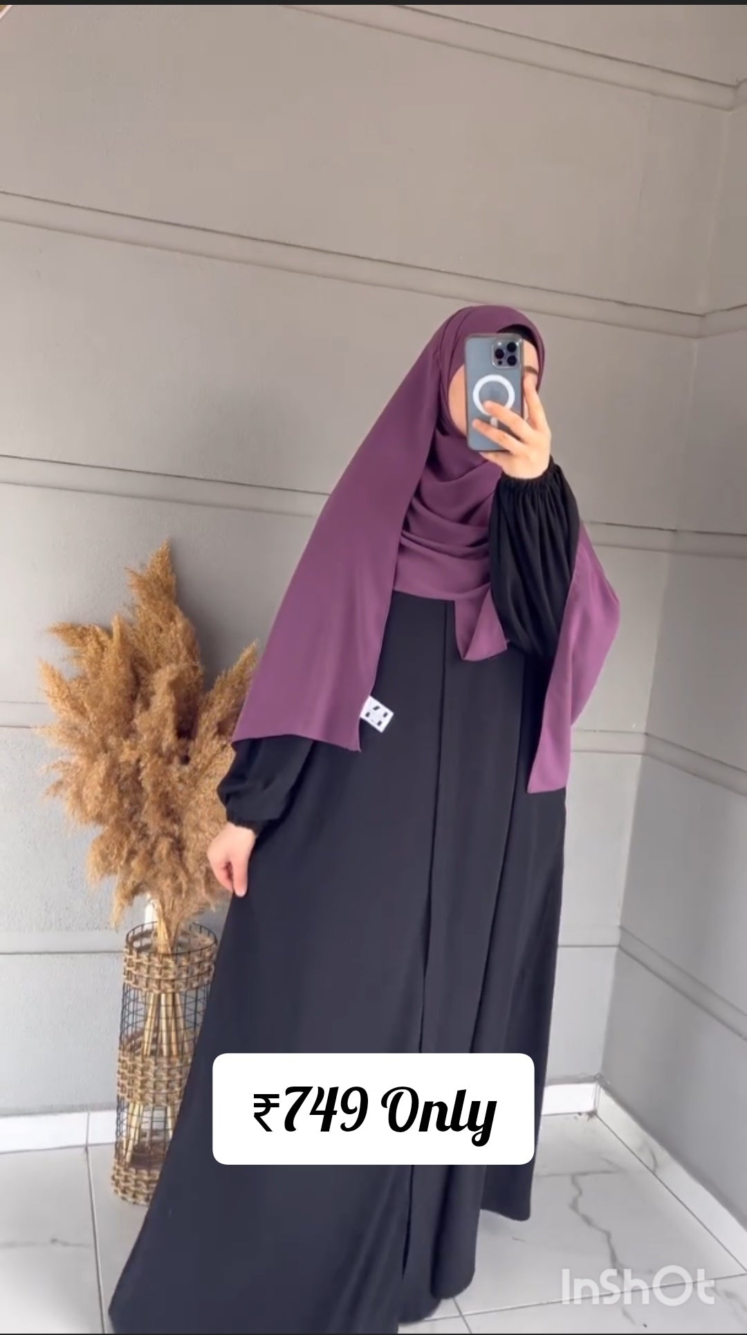 Fehmina Basic Elasticated Sleeves Abaya Zipper Abaya (Korean Nida) (Imported)