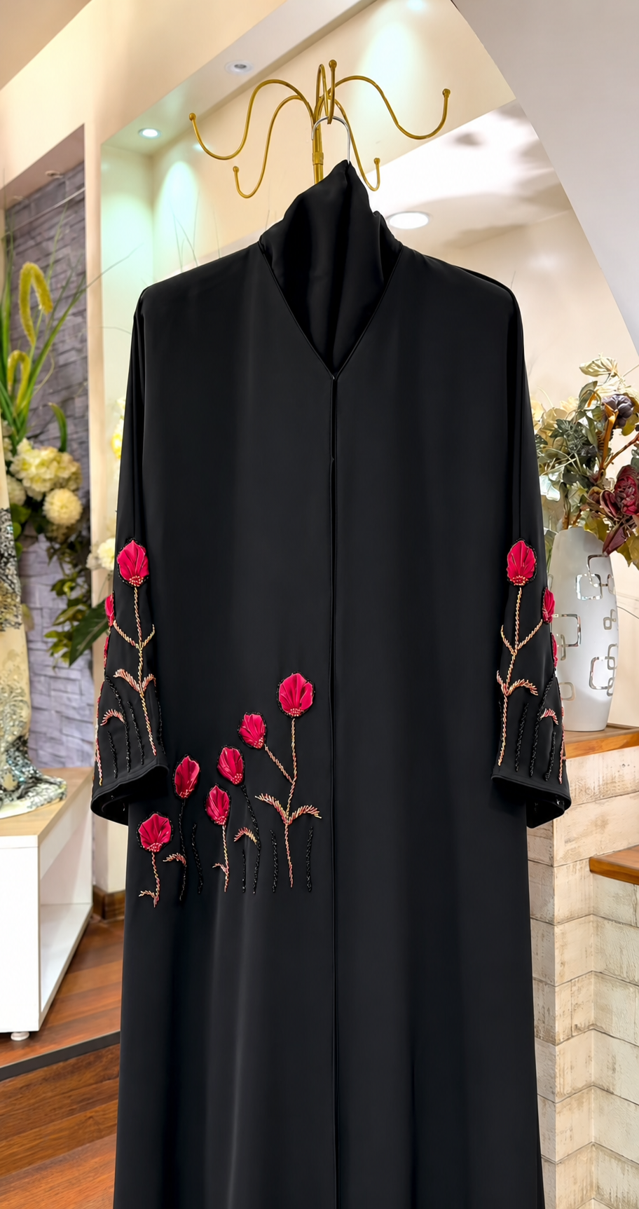 Al Ameerah Abaya Handwork Abaya Imported Nida Fabric Abaya-Maroon