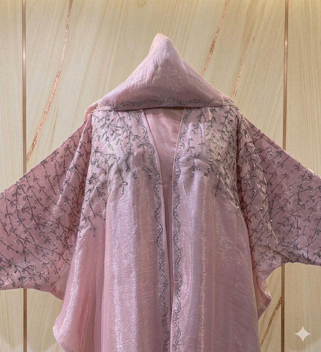 Al Hoor Luxe Wedding Abaya Organza 2pc Shrug Kaftan Abaya (Imported)