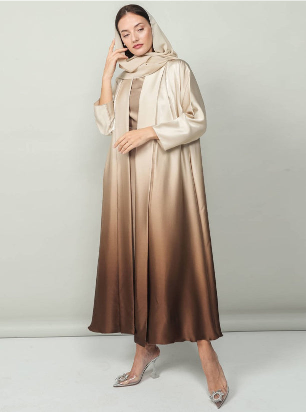 Al Qaswa Luxe Shade Abaya Imported Abaya 2 pc Shrug Abaya (Brown)