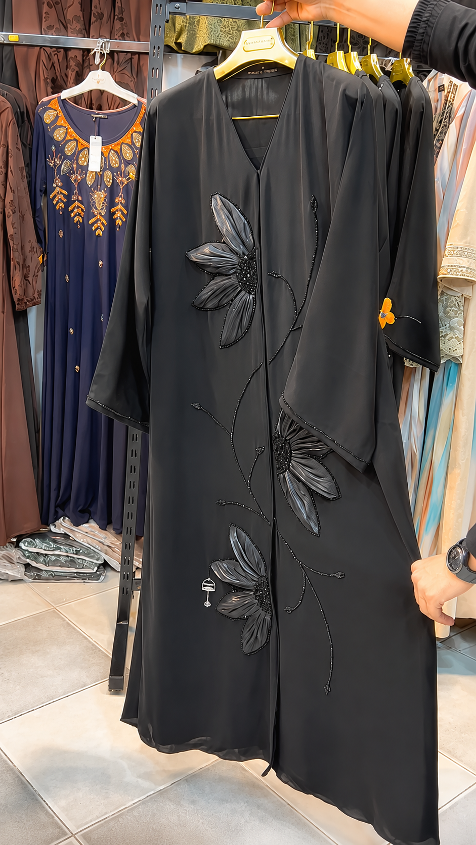 Hamna Abaya Handwork Abaya Korean Tiktok Fabric (Imported)