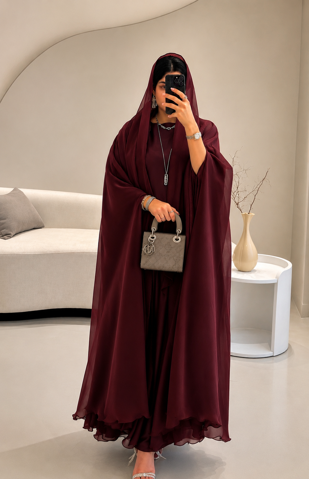 Queen Abaya Tissue Fabric Farasha Abaya (Imported) (Luxe Maroon)