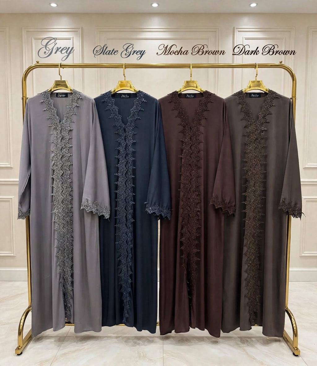 Al Hajra Abaya Lace Abaya  Korean Nida Fabric (Imported)