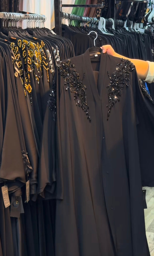 Al Bareera Abaya Handwork Abaya  Nida Fabric (Imported) (Black)