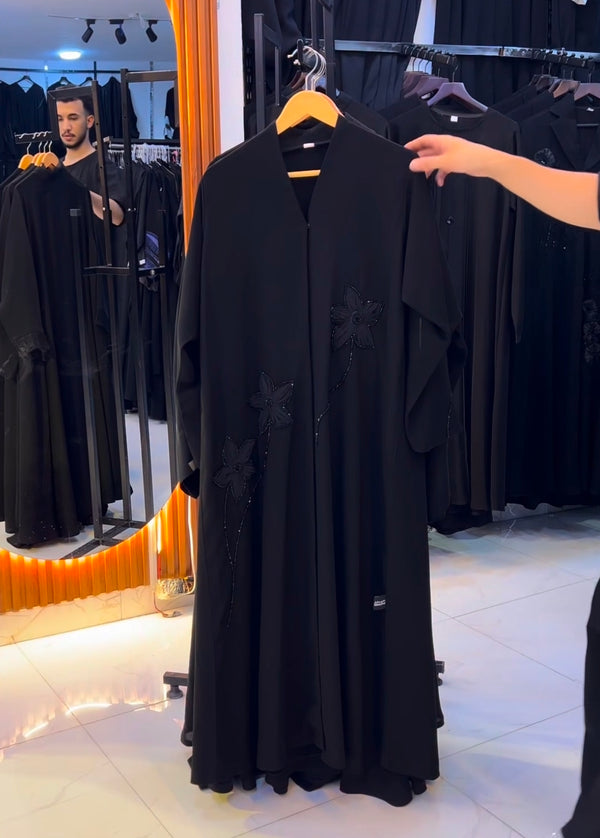 AL SANA ABAYA Handwork Abaya  Nida Fabric (Imported) (Black)