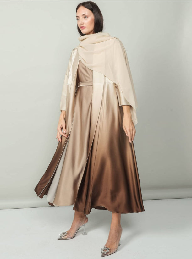 Al Qaswa Luxe Shade Abaya Imported Abaya 2 pc Shrug Abaya (Brown)