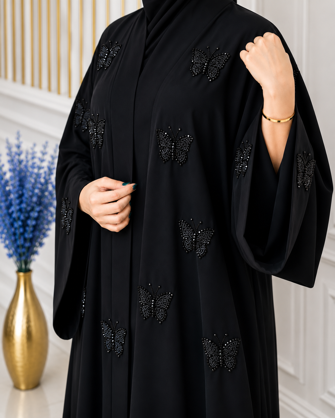 Butterfly Abaya Handwork Abaya Tiktok Fabric (Imported)