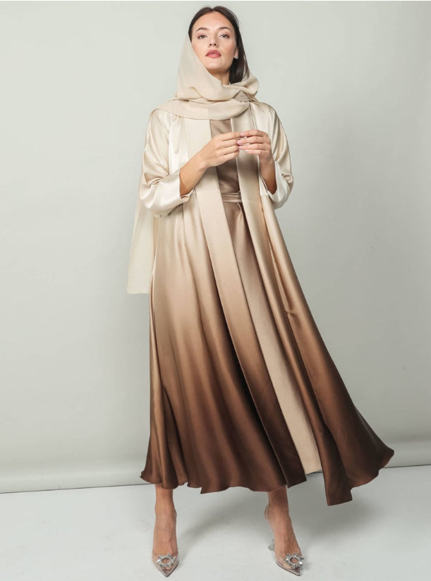 Al Qaswa Luxe Shade Abaya Imported Abaya 2 pc Shrug Abaya (Brown)