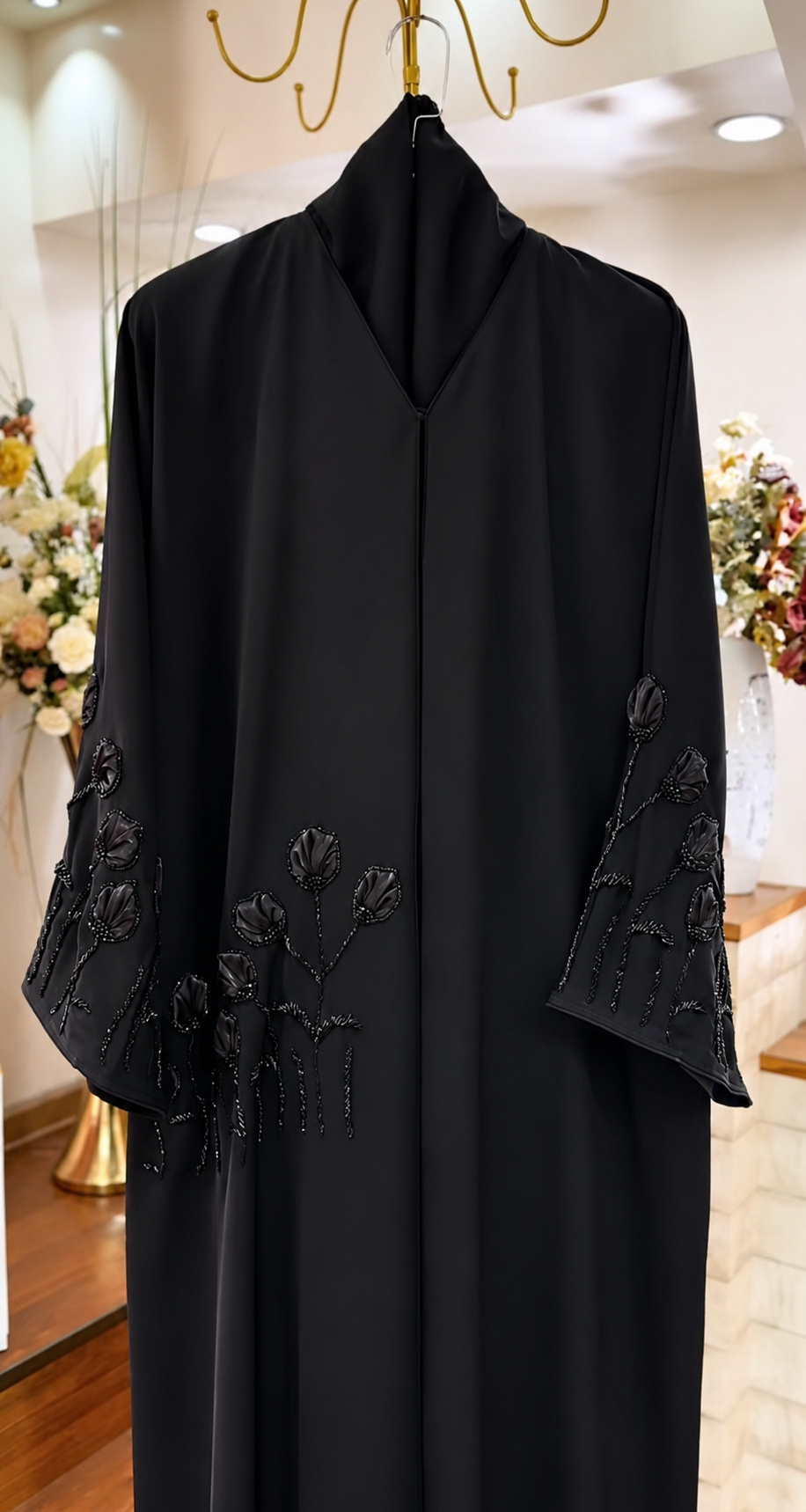 Al Ameerah Abaya Handwork Abaya Imported Nida Fabric Abaya-Black