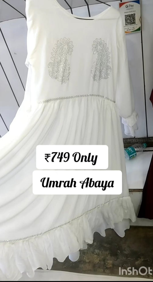 Abaya for Umrah White Abaya Malaysian Georgette Abaya (Flared)